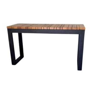 Imagem de Mesa Aparador Sala Pé Alumínio Tampo Madeira Maciça - NossaKasa Móveis