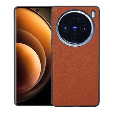 Imagem de Capas Compatível com VIVO X100,Design de grão levantado de superfície,Proteção contra queda,Anti impressão digital,Anti arranhões,Aparência de couro de imitação de plástico macio-Orange