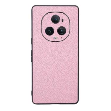 Imagem de Capas Compatível com Honor Magic 5 Ultimate,Design de grão levantado de superfície,Proteção contra queda,Anti impressão digital,Anti arranhões,Aparência de couro de imitação de plástico macio-Pink
