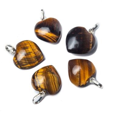 Imagem de 10 Pingente Mini Coração Olho de Tigre 15mm Pino Prata 950