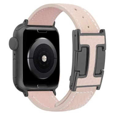 Imagem de JSGJMY Pulseira magnética de couro compatível com Apple Watch séries 10, 9, 8, 7, 6, 5, 4, 3, 2 e 1 de 49 mm, 46 mm, 46 mm, 44 mm, 41 mm, 40 mm, 38 mm, SE, ultra (rosa + fivela preta, 44/45/46/49 mm)