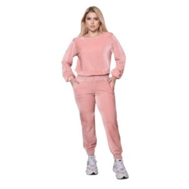 Imagem de Conjunto Veludo Plush Inverno Blusa e Calça Jogger Com Bolso Confortáv