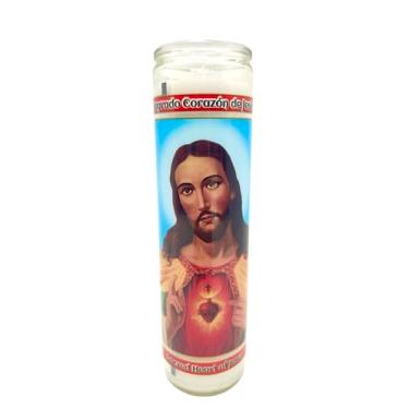 Imagem de Vela de oração religiosa do Sagrado Coração de Jesus, vela devocional de vidro de 20 cm