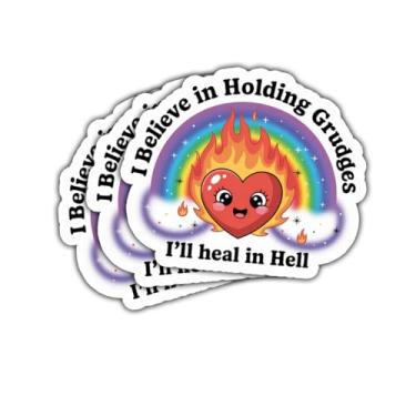 Imagem de 3 peças I Believe in Holding Grudges I'll Heal in Hell Sticker Fire Heart Rainbow Gift I Believe in Holding Grudges Adesivos Frogs I'll Heal in Hell Car Decal for Laptop Water Bottle Phone Case Truck