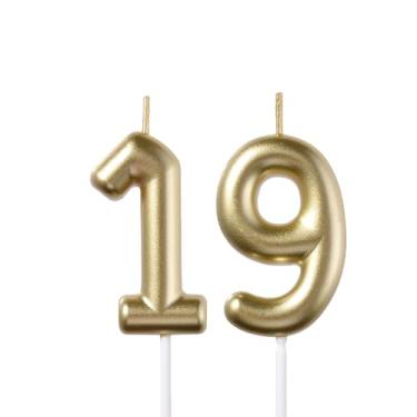 Imagem de Velas douradas de 6 cm e 19 anos de aniversário, número 19 e 91, topo de bolo para meninos e meninas, decorações de festa temática