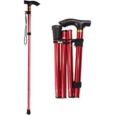 Imagem de Bengala Para Idosos Bengala Para Mulheres E Homens Retrátil Seção Dobrável Bengala De Trekking Ao Ar Livre Prática Bengala Dobrável Para Auxiliares De Viagem, Red