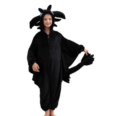 Imagem de Pijama infantil unissex de animal de flanela, fantasia de Halloween para meninas e meninos de 4 a 13 anos, Escuro., 10-11 Anos