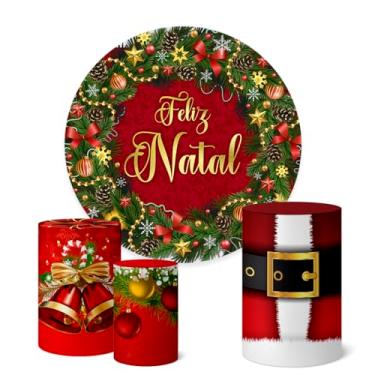 Imagem de Trio Capas Cilindro + Painel Redondo Festa 1,50m Natal (K1NAT034)