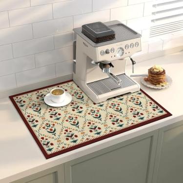 Imagem de Tapete de barra de café, tapete de secagem absorvente com revestimento de borracha, tapete de secagem moderno de cozinha, fácil de limpar, cabe sob máquina de café e acessórios - 30,5 x 48,3 cm