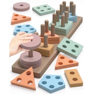 Imagem de Montessori Toys Yetonamr Wooden Sorting Empilhamento de 1 a 3 anos