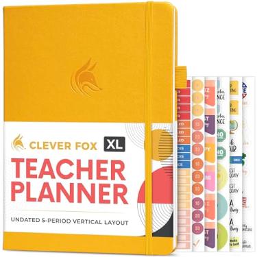 Imagem de Clever Fox Agenda de professores – Agenda de ano escolar com calendários e planos de aula – livro para sala de aula e organização de ensino em casa, A4 (amarelo âmbar)