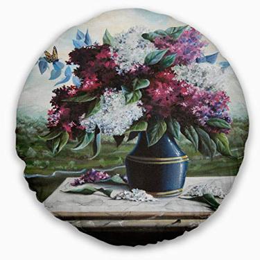 Imagem de Designart Lilás in Blue Jug' Floral Throw Round Living Room, Sofá, Travesseiro + Capa de almofada impressa em ambos os lados 50 cm