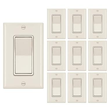 Imagem de micmi Interruptor De Parede Decorativo Unipolar Micmi, Botão Basculante, Aterramento Residencial 3 Fios, 15A, 120/277V, Certificado Pela Ul (Pacote Com 10 Unidades, Marfim Brilhante)