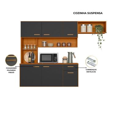 Imagem de Cozinha Suspensa Com Balcão 180cm Manu Freijo Uv Grafite Acetinado - SSX Multicoisas