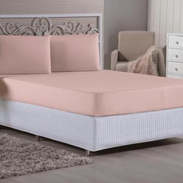 Imagem de Jogo De Lençol Casal 3 Peças Malha Algodão - Sonho e Arte, Salmão