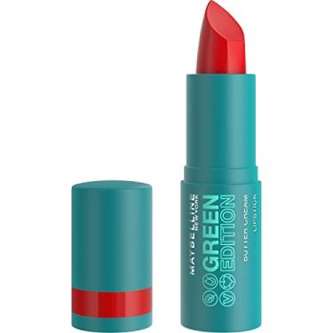 Imagem de Maybelline Green Edition Batom Bullet Cream de alto pigmento com creme de manteiga, floresta tropical, vermelho brilhante, 3,4 g
