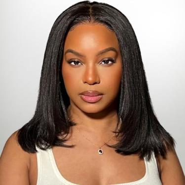 Imagem de Peruca Yaki Lisa Cabelo Humano Curto Bob Sem Cola Pré-Corte 15 X 12 Perucas Frontais de Renda para Mulheres Negras Pré-Branqueadas Pré-Arrancadas Pronto para Usar e Usar Peruca Sem Cola Densidade 180%