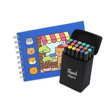 Imagem de Livro De Colorir Azul 48 Desenhos + 36 Canetas Marcador