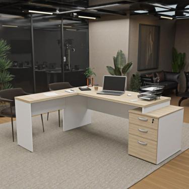 Imagem de Escrivaninha para Escritório Pedestal em L 3 Gavetas Dubai/Branco