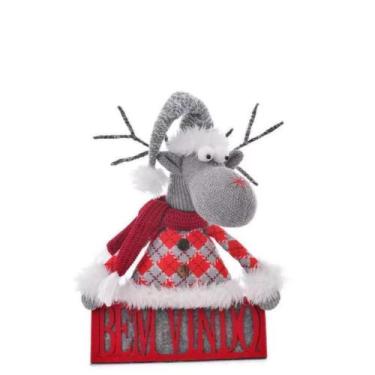 Imagem de Rena Decorativa Chifre Graveto Bem Vindo 30cm Enfeite de Natal - Wincy