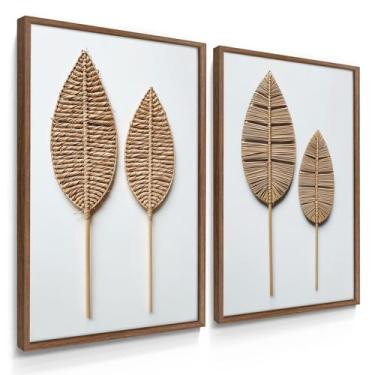 Imagem de Quadro Decorativo Dupla De Parede Folhagem Palha Trançada Para Sala 70