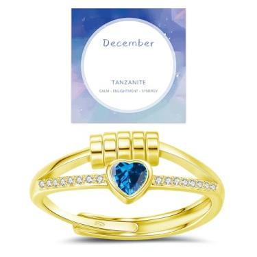 Imagem de Anéis de pedra do mês de nascimento para mulheres, delicados anéis de ansiedade, anel de coração de ansiedade, anel giratório ajustável para mulheres, presentes de aniversário e Natal para esposa