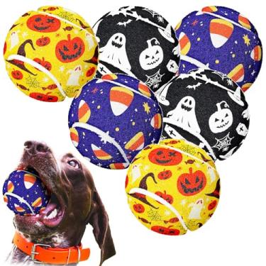 Imagem de Suilung 6 peças de bola de tênis para cães de Halloween de 6 cm para dentição de animais de estimação bola de tênis fantasma abóbora para cães grandes, médios e pequenos, exercícios agressivos