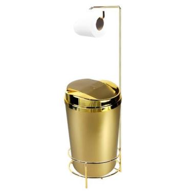 Imagem de Kit Suporte Porta Papel Higiênico Com Lixeira 8L Tampa Basculante De B