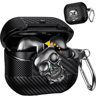 Imagem de Ephoou Capa para Samsung Galaxy Buds3 Pro/Galaxy Buds 3 com fecho, capa rígida à prova de choque de caveira engraçada para meninas e meninos com mosquetão chaveiro para Galaxy Buds3 Pro caveira prata