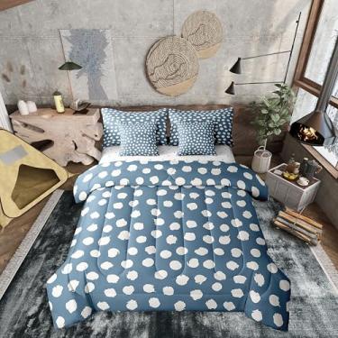 Imagem de Erosebridal Jogo de lençol casal com pinceladas, boêmio, para crianças, adolescentes, adultos, geométrico, casa de fazenda, azul, conjunto de edredom leve em uma bolsa, 7 peças