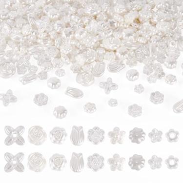 Imagem de Spritewelry 558 peças de contas de flores de plástico para pulseira contas florais de imitação de ABS sortidas flor branca espaçador solto artesanato contas para fazer joias brinco colar