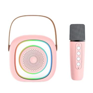 Imagem de Mini Máquina de Karaokê Bluetooth Alto -falante com Máquina de karaokê portátil de microfone sem fio para crianças adultos em casa presentes de viagem ABS 4.3x4.3x2.7in (Rosa)