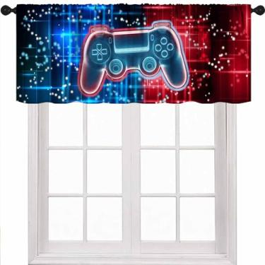 Imagem de Cortinas de jogos para quarto de meninos, tratamentos de sanefa com controle de jogo azul, vermelho, meia cortina, top curto para sala de estar, sala de jogos, 1 peça, 137 x 45 cm
