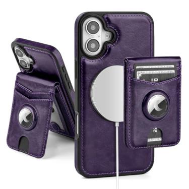 Imagem de SkyEagle Capa carteira compatível com MagSafe Phone 17 com suporte para AirTag, 2 em 1, couro PU, magnético, destacável, com bloqueio de RFID, suporte para cartão de crédito, capa flip com suporte