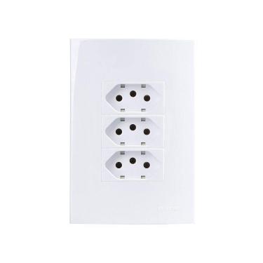 Imagem de Tomada Tripla Margirius Sleek 2p+t 10a Com Placa 4x2 Branca