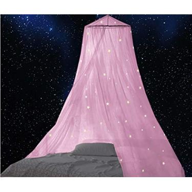 Imagem de BCBYou Mosquiteiro para bebês, crianças e adultos com estrelas que brilham no escuro, para berço, crianças, meninas ou cama de casal (rosa)