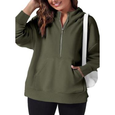 Imagem de Moletom feminino Eytino plus size leve com zíper 2x verde