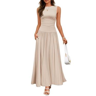 Imagem de Vestido maxi ZESICA Summer 2025 sem mangas com gola redonda e areia