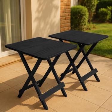 Imagem de 2 Mesa 70x70 Dobrável Madeira Maciça Bar Restaurante Imbuia (Preto)