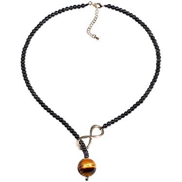 Imagem de Jewever Colar feminino com contas de olho de tigre/ágata preta, símbolo do amor infinito, pingente de cristais de cura e pedras preciosas, presente para esposa e mulheres