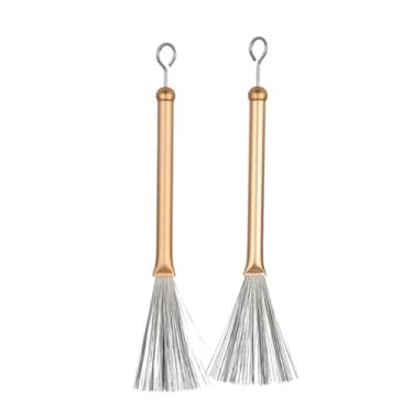 Imagem de MERIGLARE 2x Escova de tambor retrátil com cabo longo, escova de arame, baquetas, para iniciantes, baterista folk