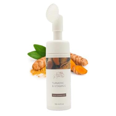 Imagem de Espuma de limpeza facial com escova esfoliante anexada (142 g), espuma de limpeza facial para pele oleosa, acne cuidados com a pele diária lavagem facial para a manhã à noite, homens e mulheres de