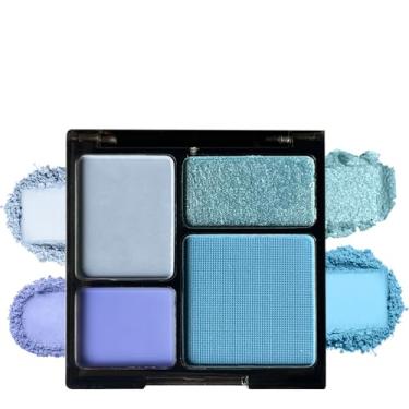 Imagem de Paleta de sombras azuis – azul aqua, azul celeste, cinza frio, sombra lavanda – maquiagem fosca e brilhante para os olhos de longa duração