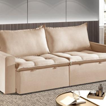 Imagem de Sofá Cama Retrátil e Reclinável 190cm Veludo Itália Bege
