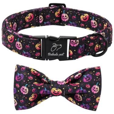 Imagem de Babole Pet Coleira para cães de Halloween com gravata borboleta - coleira fofa de abóbora preta assustadora de Halloween, coleira borboleta com fivela de metal ajustável para meninos e meninas e cães