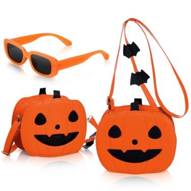 Imagem de Kingdder 2 peças bolsa de verão Halloween abóbora bolsa transversal com óculos laranja abóbora carteira de ombro feminina divertida carteira diabo