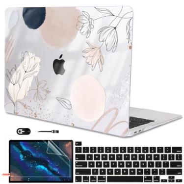 Imagem de LCMOCICO Compatível com MacBook Pro 13 polegadas 2022 2021-2020 versão A2338 M2/M1 A2251 A2289 A2159 A1989 A1706 Touch ID, capa rígida de plástico e capa de teclado e película de tela, linha abstrata