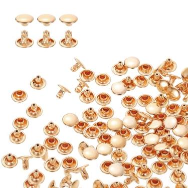 Imagem de HARFINGTON 80 conjuntos de rebites de tampa dupla, 8 x 6 mm, aço carbono, cabeça redonda, parafusos, parafusos tubulares de metal para decoração de artesanato em couro, ouro claro