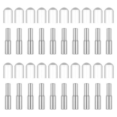 Imagem de WhSunVo Kit de suporte de prateleira, 20 peças, prateleiras de aço inoxidável de 5 mm, 1/10.2 cm, pino de suporte, reutilizável, prateleiras, suporte de suporte com capa contra poeira para prateleiras