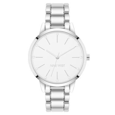 Imagem de Nine West Relógio feminino com pulseira com realce de cristal genuíno, Prata